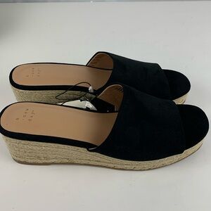 a•new day black summer slip on wedge sandal
